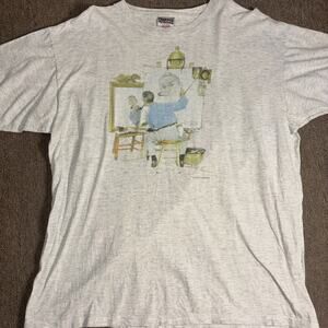 Vintage 90s Norman Rockwell Art T-shirt Self Portrait Gray XL 23x28